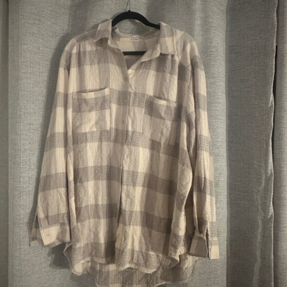 Dex Beige Plaid Button-Up Shirt Tunic - size 2X - Picture 4 of 7